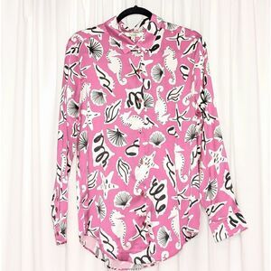 Tucker Brooklyn Button Down Shirt Lavender Beaches in Silk Stretch Charmeuse Top